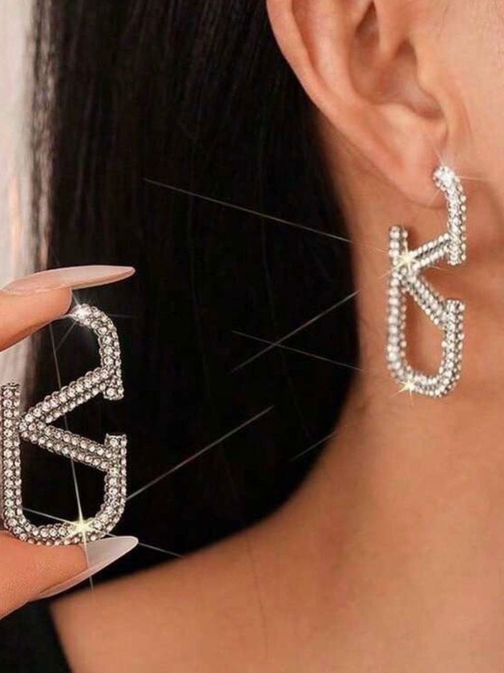 Macy's Crystal Letter K Hoop Earrings - Silver